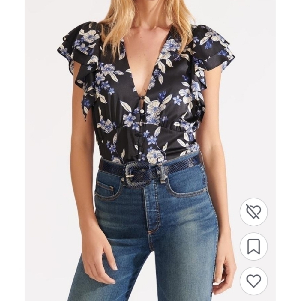 Veronica Beard Polly Floral Print Silk Blend Satin Top Size 14